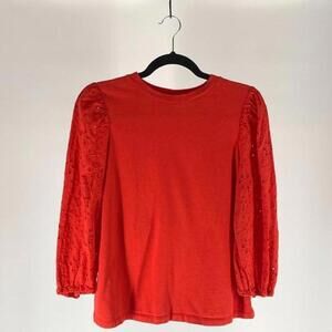 Chic Red Long Sleeve Top with Textured Sleeves